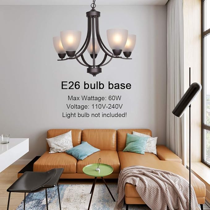 VINLUZ 5 Light Shaded Contemporary Chandeliers with Alabaster Glass Oil Rubbed Bronze Modern Light Fixtures Ceiling Hanging Rustic Pendant Lighting for Dining Room Foyer Bedroom Living Room