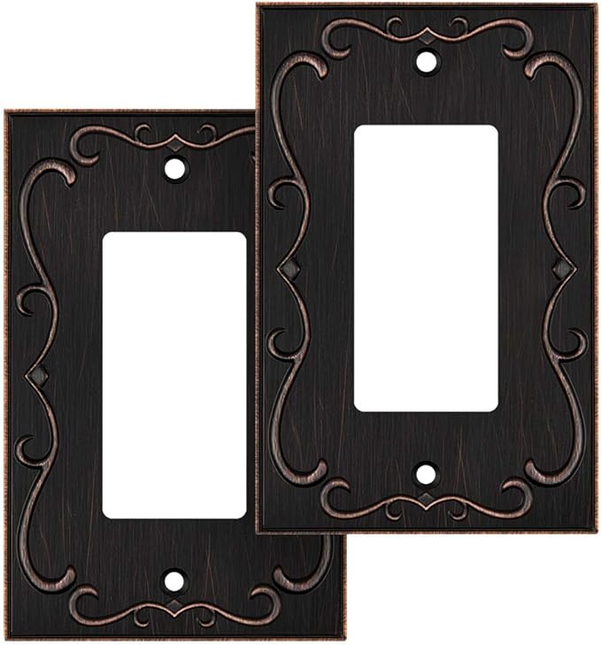 French Cabriole Decorative Wall Plate Switch Plate Outlet Cover (Single Decorator, 2 Pack, Aged Bronze)