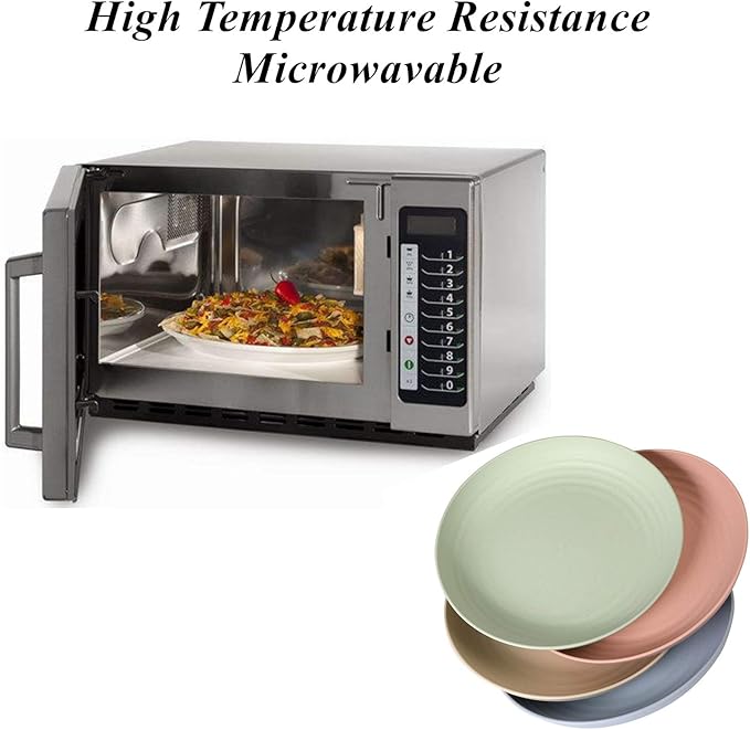 Wheat Straw Plates Lightweight Unbreakable Dinner Dishes Plates Set Dishwasher & Microwave Safe (Extra Large 4 Pack 10')