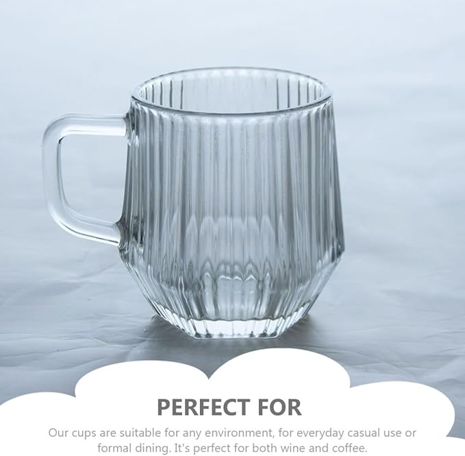 6pcs Ribbed Glass Mugs with Handles, Sturdy Household Water Cups for Coffee, Tea, Beer, and Juice, Creative Reusable Glassware Set for Office and Home Use