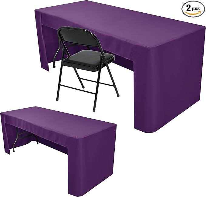 Nasitos 2 Pack Purple Tablecloth Rectangle Fitted for 4 Foot-Open Back Valentines Tablecloth Fabric Washable and Wrinkle Resistant Table Cover for Trade Show, Parties, Banquet, Buffet, Baby Shower