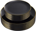 KIRE 60PCS Black Plastic Plates - Black Disposable Plates with Gold Rim for Halloween Party/Graduation - Include 30Pcs 10.25inch for Dinner and 30Pcs 7.5inch for Dessert