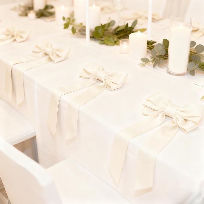 Ivory Velvet Bow Napkin Rings Set of 6 Luxury Soft Velvet Napkin Holders, Elegant Bow Design for Christmas Holiday Dinner Wedding Party Table Decor