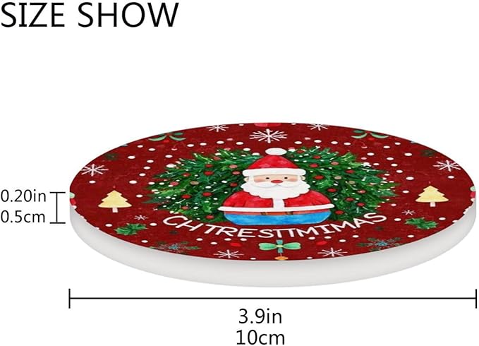 Coasters for Drinks Coaster Drink Set Decorative Coffee Table Desk Cup Mat Spring Cute Cork Bar Backing Round Home Decor Santa Claus Wreath Christmas Tree Snowflakes Colorful42