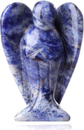 2" Crystal Angel Decor Blue Solidate Healing Polished Gift Stone Sculpture Statue Hand Carved Cute Figurines Gemstone Reiki Home Room Office Desk Decoration Guardian Angels Gifts for Women Men