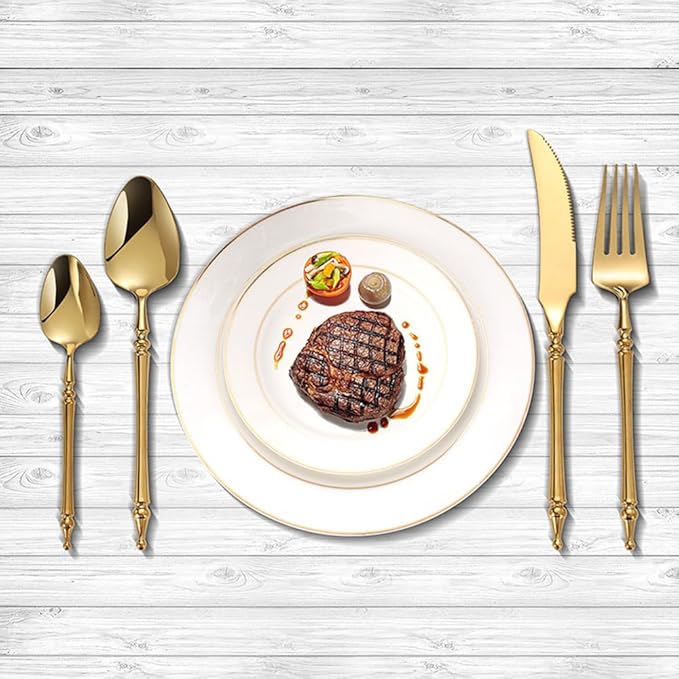 Gold Silverware Set for 8 Premium 18/10 Stainless Steel Flatware Set 32 Piece Include Knives Forks and Spoons Cutlery Utensils Light Luxury Vintage Style for Home Kitchen Christmas Restaurant