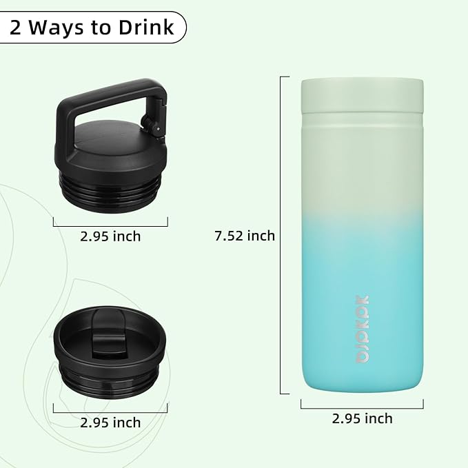 BJPKPK Insulated Water Bottle with 2 Lids,20 oz Double Wall Stainless Steel Vacuum Tumbler Travel Coffee Mug,Wide Mouth Thermal Cup,Mint