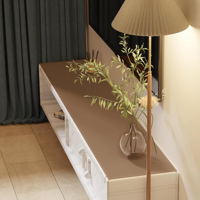 Leather Table Cover,1.8mm Thick,12x45 Inch Desk Cover,Dresser Cover Top,Dresser Protector Top,Dresser Cover,End Table Cover.(Mud Color+Champagne Gold,12x45)