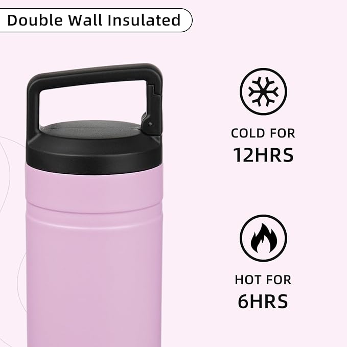 BJPKPK Insulated Water Bottle with 2 Lids,20 oz Double Wall Stainless Steel Vacuum Tumbler Travel Coffee Mug,Wide Mouth Thermal Cup,Light Pink