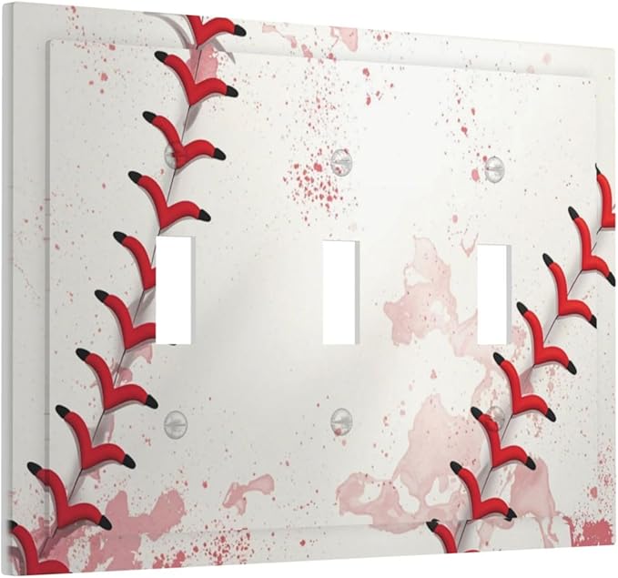 Light Switch Cover Baseball Sports Ball Game 3 Gang Wall Plate Triple Light Switch Plate Toggle Decorative Outlet Covers Electrical Switchplate for Bathroom Bedroom Decor