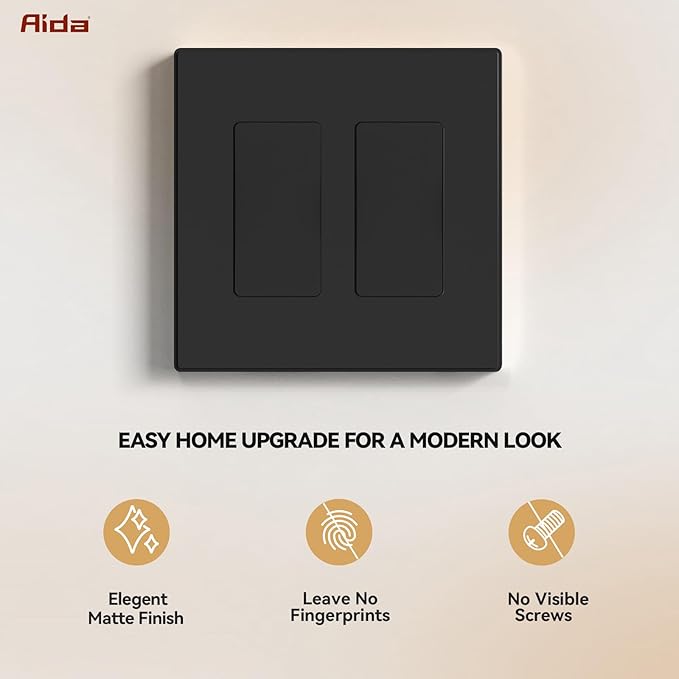 AIDA 2-Gang Decorative Wall Plates, 4.88" H x 4.94" L - Unbreakable Thermoplastic Faceplate Cover for Outlets and Switches, UL Listed - (4 Pack, Matte Black)
