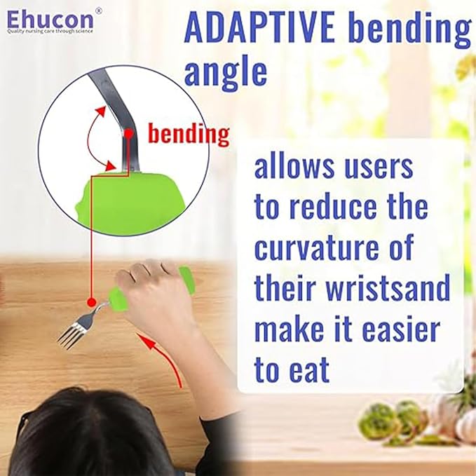 Adaptive Utensils for Hand Tremors,Weighted Utensils with Non-Slip Handle to Easy Grip for Elderly Use (Right Hand 1pc Fork+1 pc Spoon=2 pcs,Green)