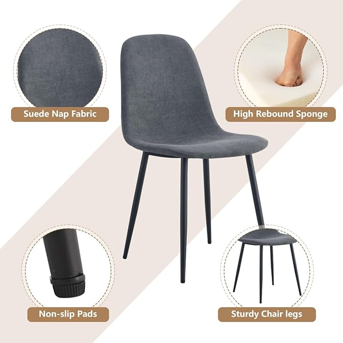 6 Chair Dining Table Set，Dinner Table Set for 6, 55'' Kitchen Table and Suede Nap Fabic Chairs Set of 6, 7 Piece Dining Table Set for Kitchen Dining Room