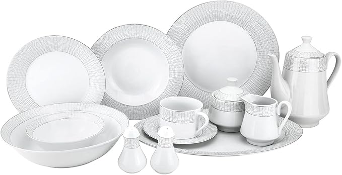 Euro Porcelain 57-pc Banquet Dinnerware Set, Luxury China Tableware, Service for 8 (1330P), 6664-20