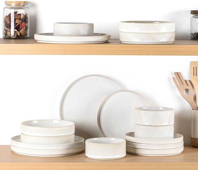 theterra 7.5'' Ceramic Pasta Bowls, Salad Bowls Set of 4, Stoneware Serving Bowls for Fruits, Noodle, Dinner, House-warming Wedding Present, Reactive White
