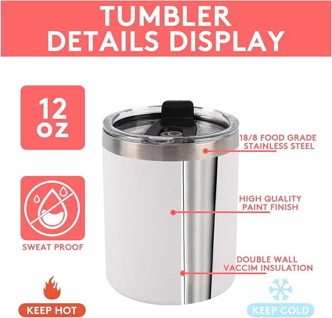 12 Pack 12 Oz Stainless Steel Skinny Tumbler with Splash Proof Lid, Vacuum Insulated Double Wall Thermal Cup, Outdoor Unbreakable Travel Slim Bottle for Hot Cold Drinks