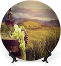 Ceramic Plates, Wine Decorative Ceramic Plates, Italy Tuscany Landscape Rural Vineyard, 6 Inch, Household Plates Decorative, Green Black Brown