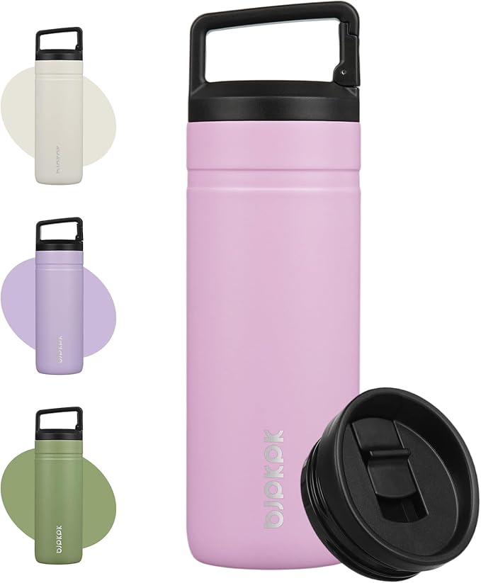 BJPKPK Insulated Water Bottle with 2 Lids,20 oz Double Wall Stainless Steel Vacuum Tumbler Travel Coffee Mug,Wide Mouth Thermal Cup,Light Pink