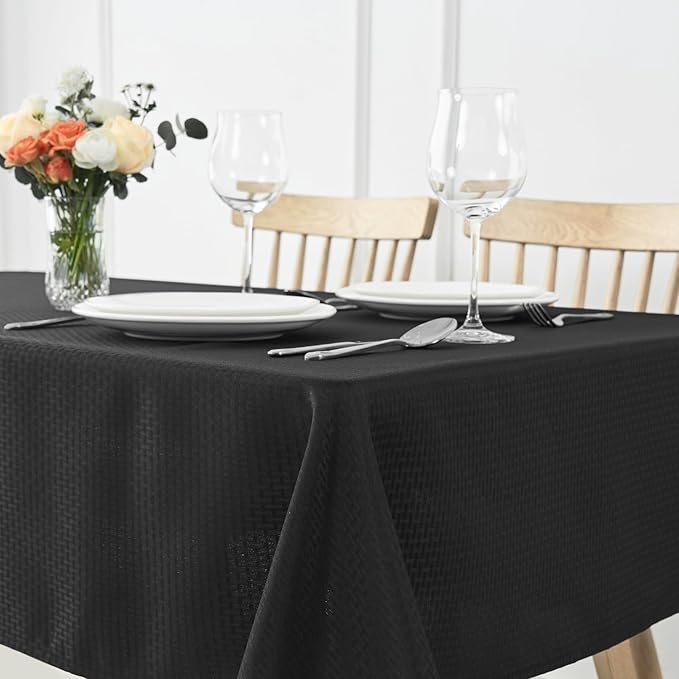 maxmill Tablecloth Weaved Texture Stain Resistant Waterproof, Wrinkle Resistant Washable Table Cloth, Fabric Table Cover for Dining Room, Indoor Outdoor Use, Rectangle 60 x 120 Inch, Black