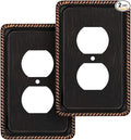 Henne Bery Rope Edge Decorative Wall Plate Switch Plate Outlet Cover (Single Duplex, 2 Pack, Aged Bronze)