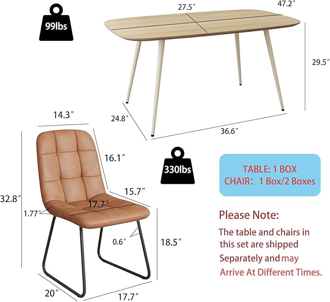 Modern 47.2" Dining Table Set for 4 with Leather U-Shaped Chairs, Wood Table with Cat Scratch-Resistant Surface, Ideal for Kitchen & Dining Room