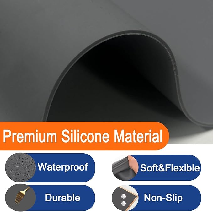 72''x16'' Extra Large Silicone Mat for Kitchen Counter, Heat Resistant Countertop Protector, Non-Slip Waterproof Kitchen Island Mat, Easy to Clean, Light Gray