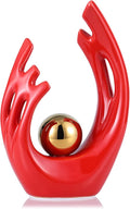 LCCCK 9.5" H Red Gold Aesthetic Room Decor Accent, TV Stand Funky Table Centerpiece, Abstract Art Ceramic Statue and Sculpture, Red Decor for Living Room, Bookshelf Decorative Objects, Shelf Decor