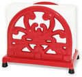 Vintage Cast Iron Napkin Holder for Table, Upright Paper Napkins Dispenser for Kitchen Restaurant Cocktail Bar with Red Flower Pattern Decor