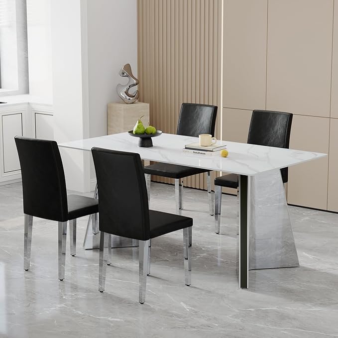 Dining Chairs Set of 8,Faux Leather with Chrome Plate Metal Legs,Armless Kitchen Room Chairs Set of 8,Max Load 300 Lbs,High Back Modern Design for Home Kitchen Living Room Bedroom