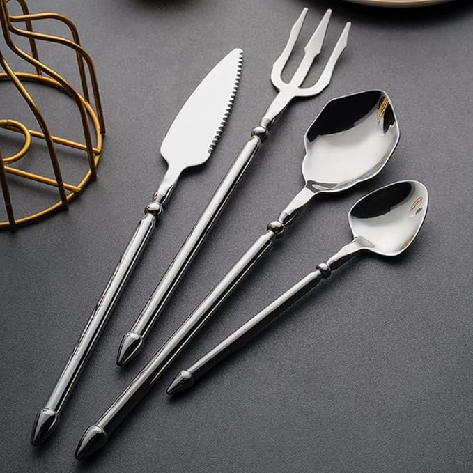 Silverware Set for 10 Durable 18/10 Stainless Steel Flatware Set Creative Styles 40 Piece Modern Cutlery Tableware Utensils Set for Home Kitchen Wedding Restaurant Knives forks and Spoons