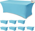 Stretch Table Cover for 6 Foot Tables-8 Pack Light Blue Spandex Fitted Tablecloth-Elastic 6ft Folding Tablecloths for Party, Vendor Booth Display, Banquet Buffet Event, Craft Trade Show