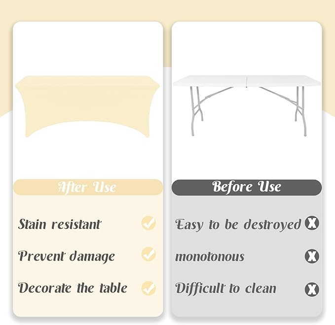 HAISIWLKJ 3 Pack Table Cloth 6ft Beige Tablecloths for Rectangle Folding Table Spandex Fitted Stretch Table Cover Wrinkle Resistant Washable Table Protector for Party, Wedding, Banquet, Festival.