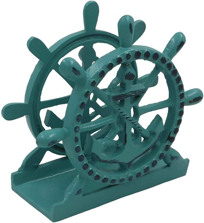 THDC Nautical Napkin Holder, Lunch, Dinner, Nautical Collection Napkin Holder, Made of Metal (Anchor Distressed Green)