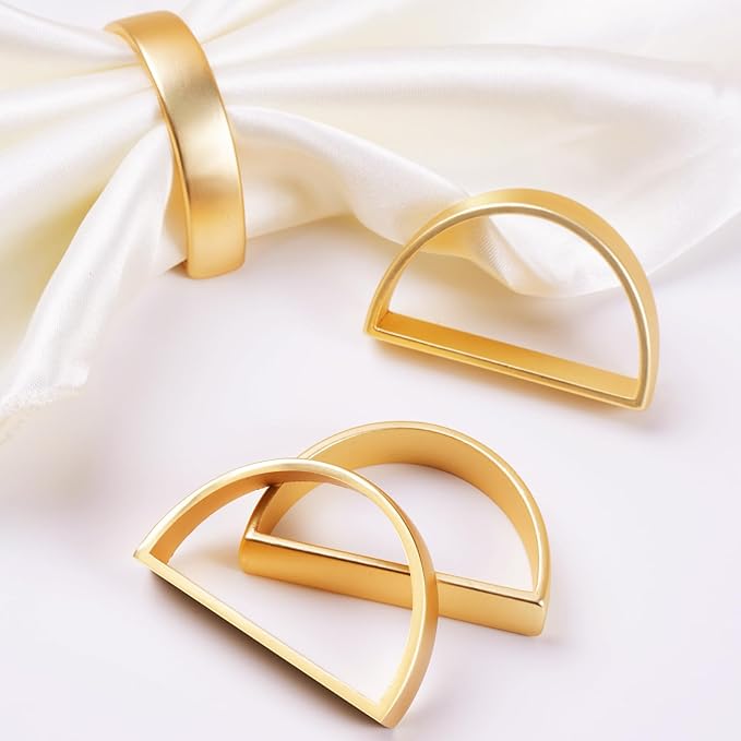 APTWOW 50PCS Gold Napkin Rings, Semicircle Metal Gold Napkin Holder Buckles, Fall Thanksgiving Christmas Napkin Rings for Dinner Table Decor, Wedding, Banquet, Party