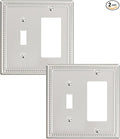 2-Pack Combo Toggle/Decorator Light Switch Cover Plate, Pearls Decorative Metal Wall Switch Plates and Outlet Covers, Brushed Nickel
