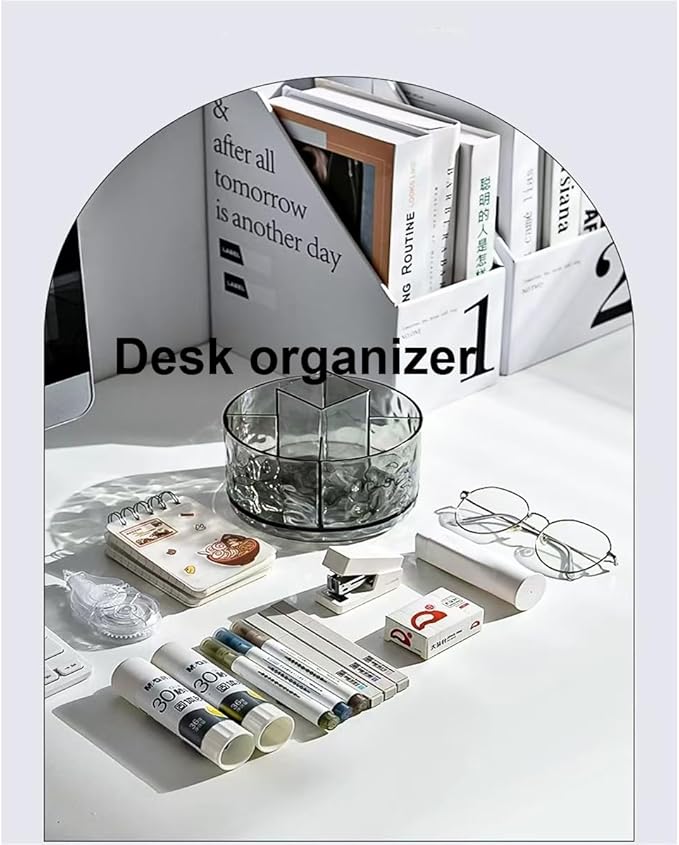 Heavy Duty Rotating Pencil Holder, Desk Organizer with Multi-Compartment Design-Stylish, Functional Storage Solution for Home Offices, Classroom, Art Supplies Storage (Transparent ripple)
