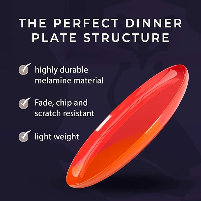 Thomas Fuchs Creative 1/2 & 1/2 Melamine Side Plates Set of 4, Chip and Break-Resistant, Durable Salad Plates, Kid-Friendly Dessert Plates for Indoor and Outdoor, Dishwasher Safe, Orange/Salmon