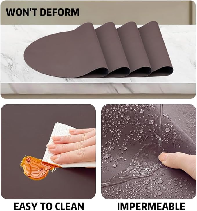 Silicone Placemats, Oval Placemats Set of 4. Heat-Resistant and Easy to Clean Siliconty Mats, Non-Slip Silicone Placemats for Table Protection. (2, Cameo Brown)