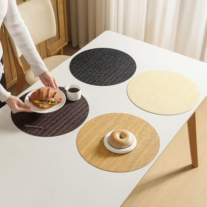 PIGCHCY Round 15" Water-Resistant Placemats Set of 6, Premium Faux Leather Placemats PVC Easy Clean Table Mats for Hotels Outdoor Dining, Wedding Decor (Brown)