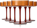 9 oz Dark amber Vintage Art Deco Coupe Glasses Set of 6 Brown Ribbed martini Glasses |Vintage Cocktail Glasses Set,Unique Colored Coupe Glass