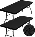homing 2 Pack Rectangle Table Cloth, Elastic Fitted Fabric Tablecloth Fits for 8 Foot Folding Tables, Washable Table Cover for Picnic, Camping, Indoor & Outdoor (Black, 30" x 96")