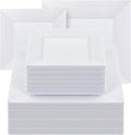 Goodluck 100 Pack Square Plastic Plates, Heavy Duty 50 Dinner Plates 9.5" and 50 Dessert Plates 6.5", Fancy Disposable Plates for Wedding, Holiday Party, Birthday, White
