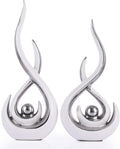 Ceramic Abstract 2 Piece Statue Set, White and Silver Home Decor Accents for Home Decor Statue Mantle Shelf Unique Decor, TV Cabinet Partition Table Top and Dining Table Centerpiece.