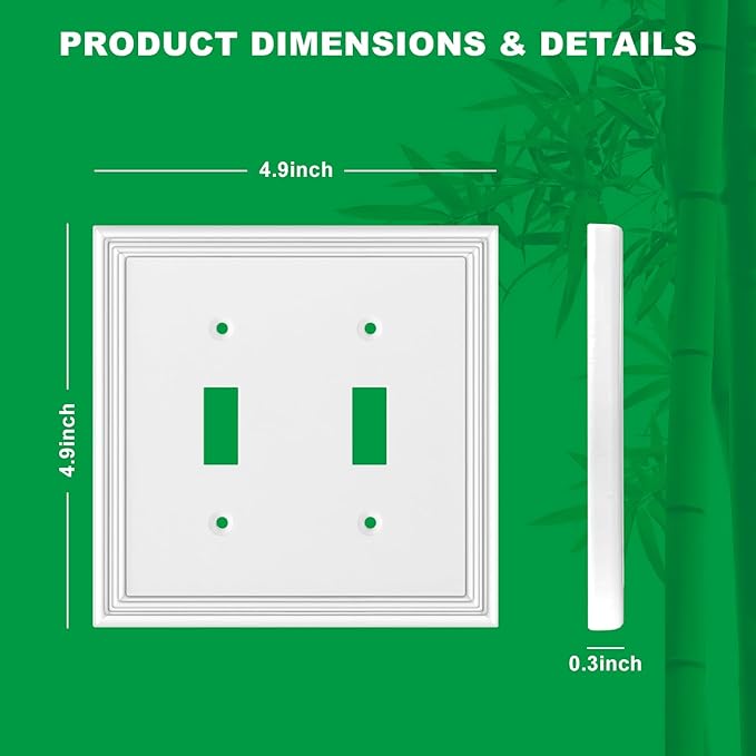 White Decorative Double Toggle Light Switch Covers Wall Plate, Natural Material Switch Plate Covers - Modern Style (2 Gang Toggle 2 Pack)
