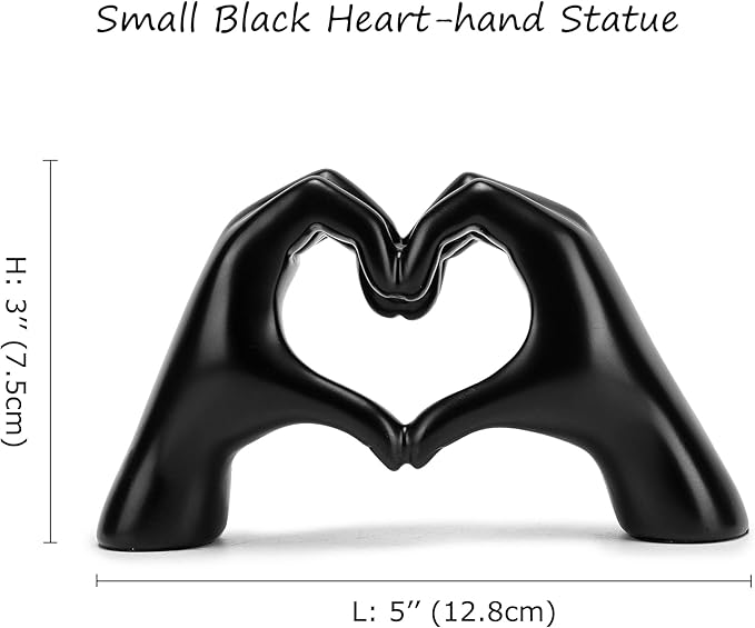 FANTESTICRYAN Small Heart Hands Statues Hand Love Sculpture Cute Decorative Home Decor Ornaments for Living Room, Wedding, Office Desktop, Cabinets, Bookshelf (Small Black)