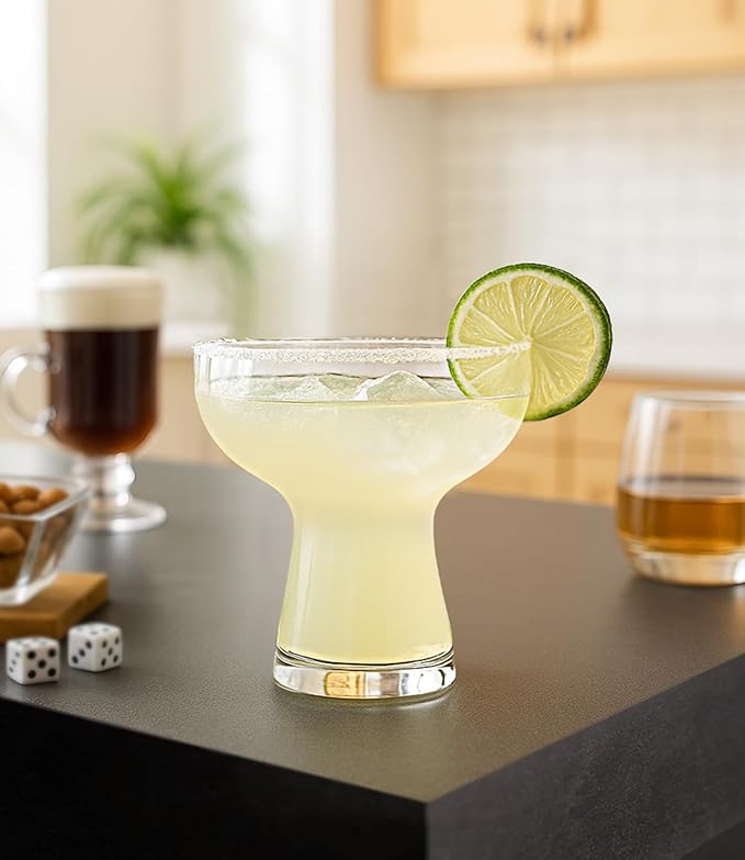 LUNA & MANTHA Martini Glasses Set of 4, 10oz Stemless Margarita Glasses, Modern Hand-blown Margarita Glass for Daiquiri, Frozen Cocktails, Dessert, Daily Use, Home Bar, Birthdays Gift, Crystal Clear