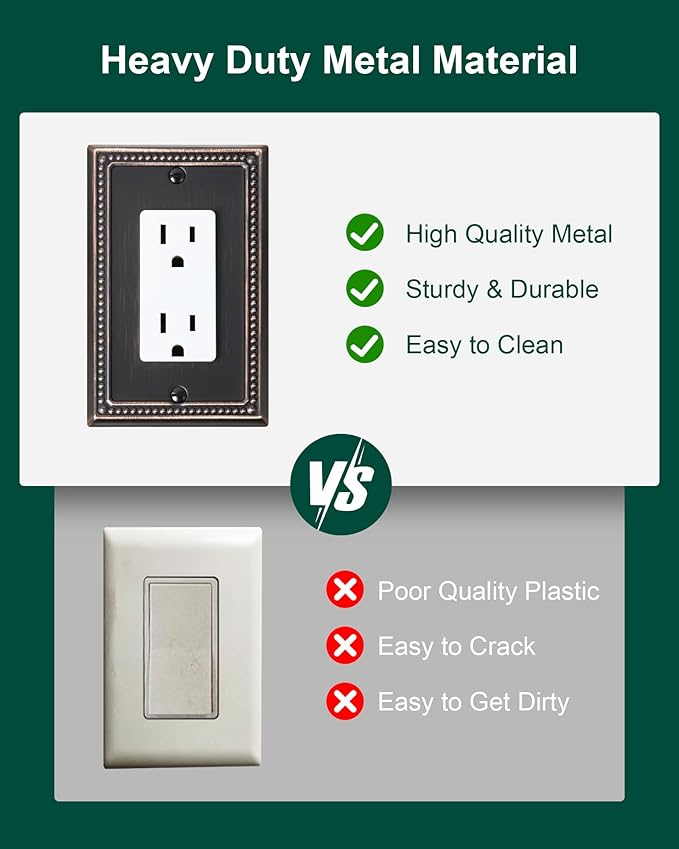 4-Pack Decorator Outlet Cover Plate, Decorative Switch Plates and Outlet Covers, Aged Bronze Metal Wall Plates for Electrical Outlets, Receptacle, GFCI Outlet, Dimmer Switch