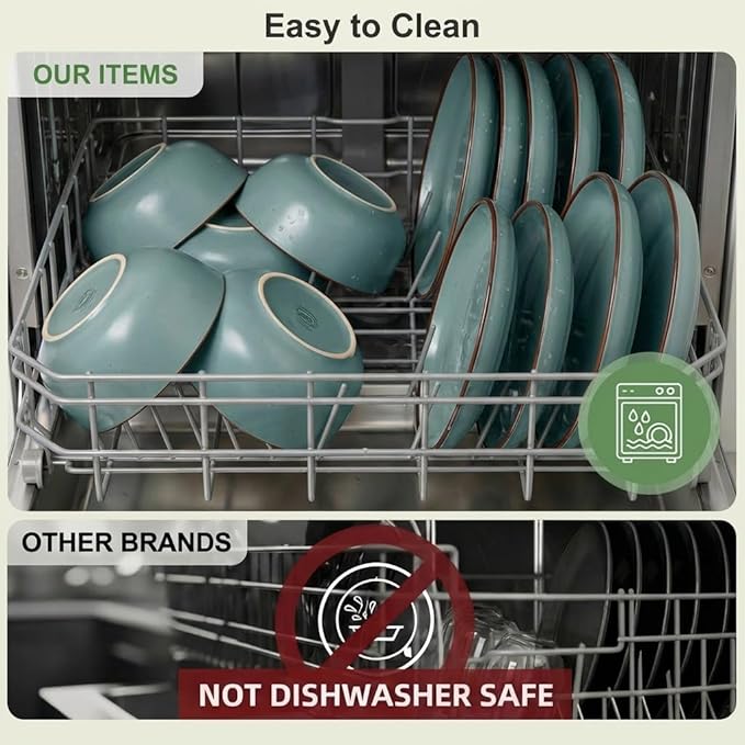 Melamine Dinnerware Sets 12 Piece Unbreakable Plates & Bowls Sets Lightweight Shatterproof Durable Dishware for Camping Picnic Party (Dusty Teal)