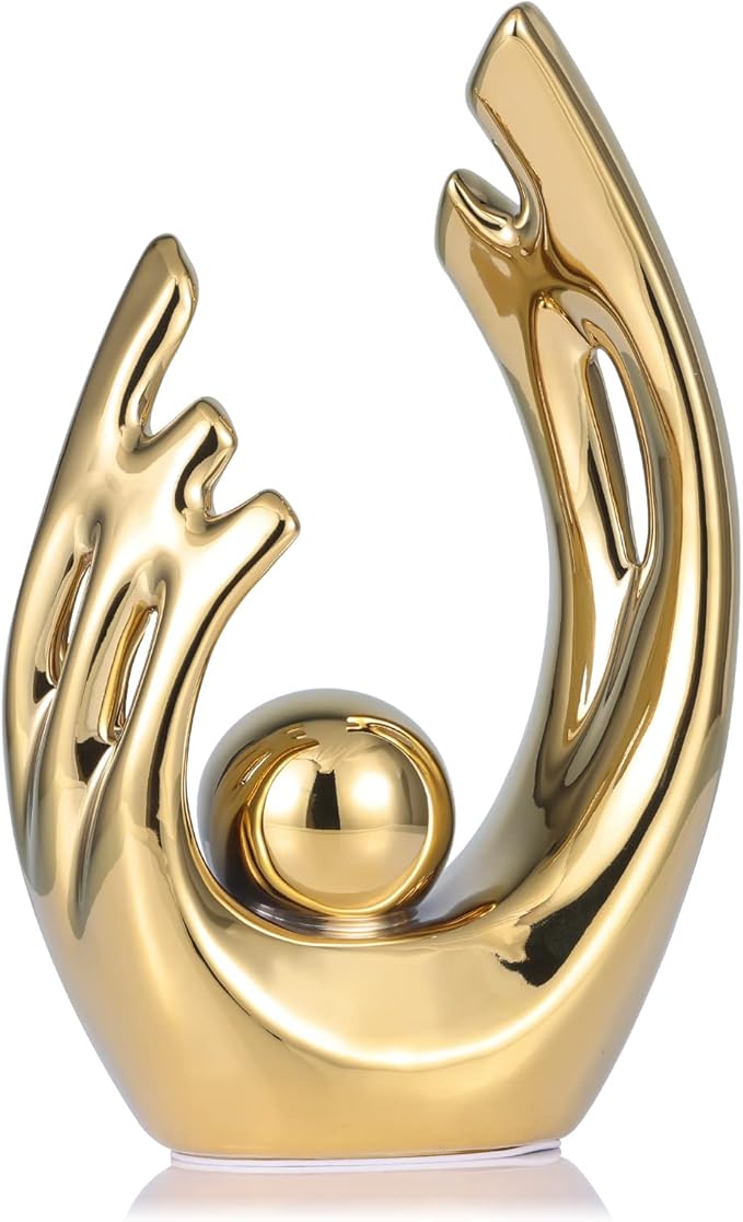 LCCCK 9.5" H Gold Aesthetic Room Decor Accent, TV Stand Funky Table Centerpiece, Abstract Art Ceramic Statue and Sculpture, Gold Decor for Living Room, Bookshelf Decorative Objects, Shelf