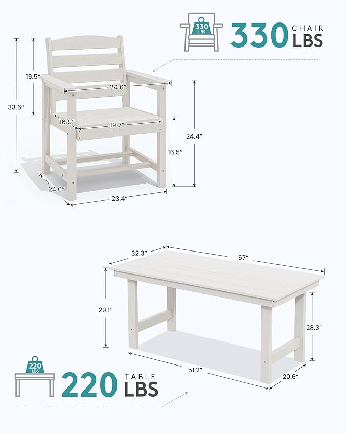 SERWALL Kitchen Table Set for 4，67" Extended Large Dining Table with 1 Bench and 2 Chairs, White